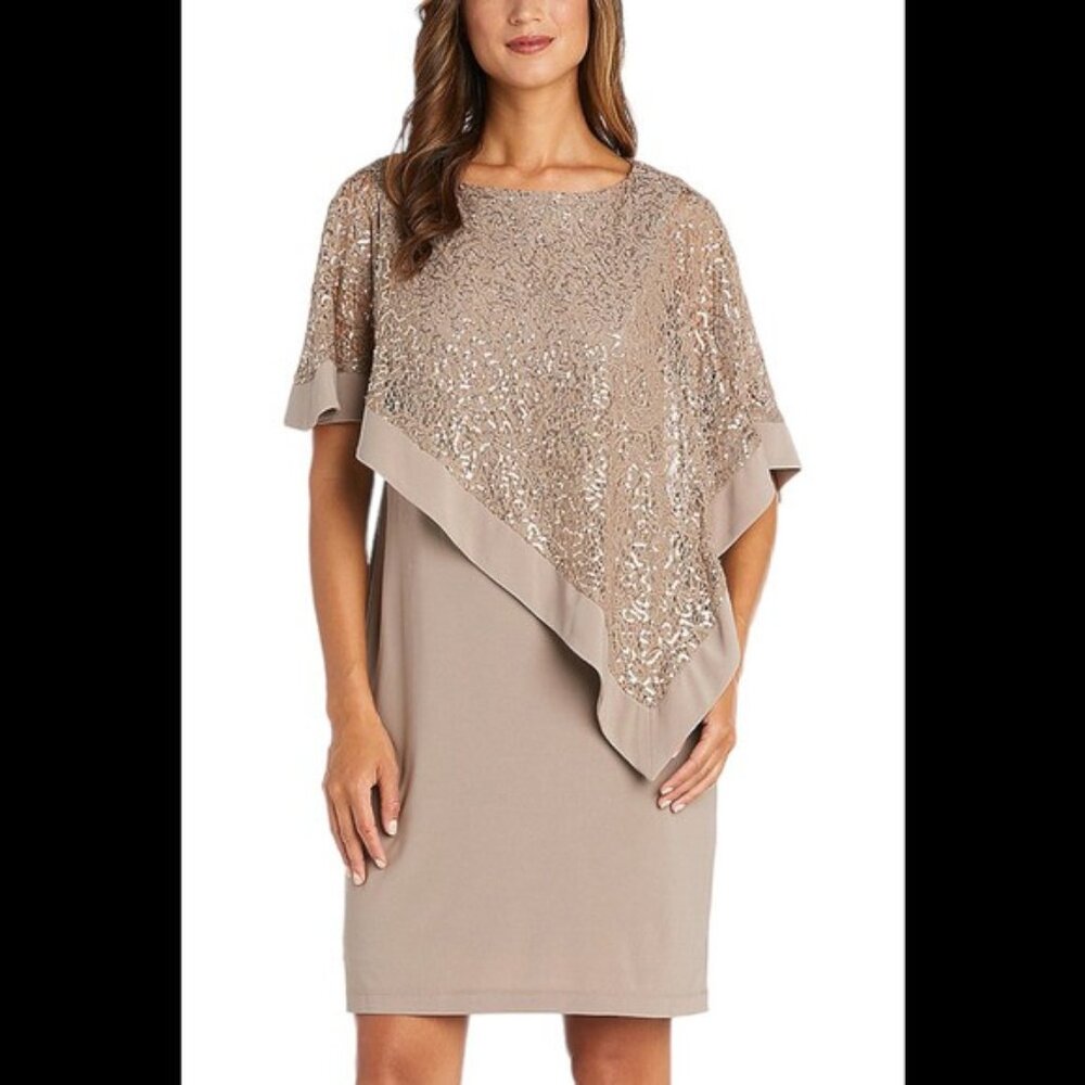 R & M Richards Dress Lace & Sequins Overlay 8P Mother of Bride / Groom, Evening